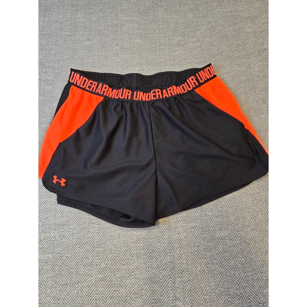 Under Armour HeatGear Running Shorts Womens XL Black Neon Orange Yoga Athletic